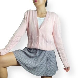 Vtg Just SASHA Baby Pink Coquette Wool Angora Cardigan Size M